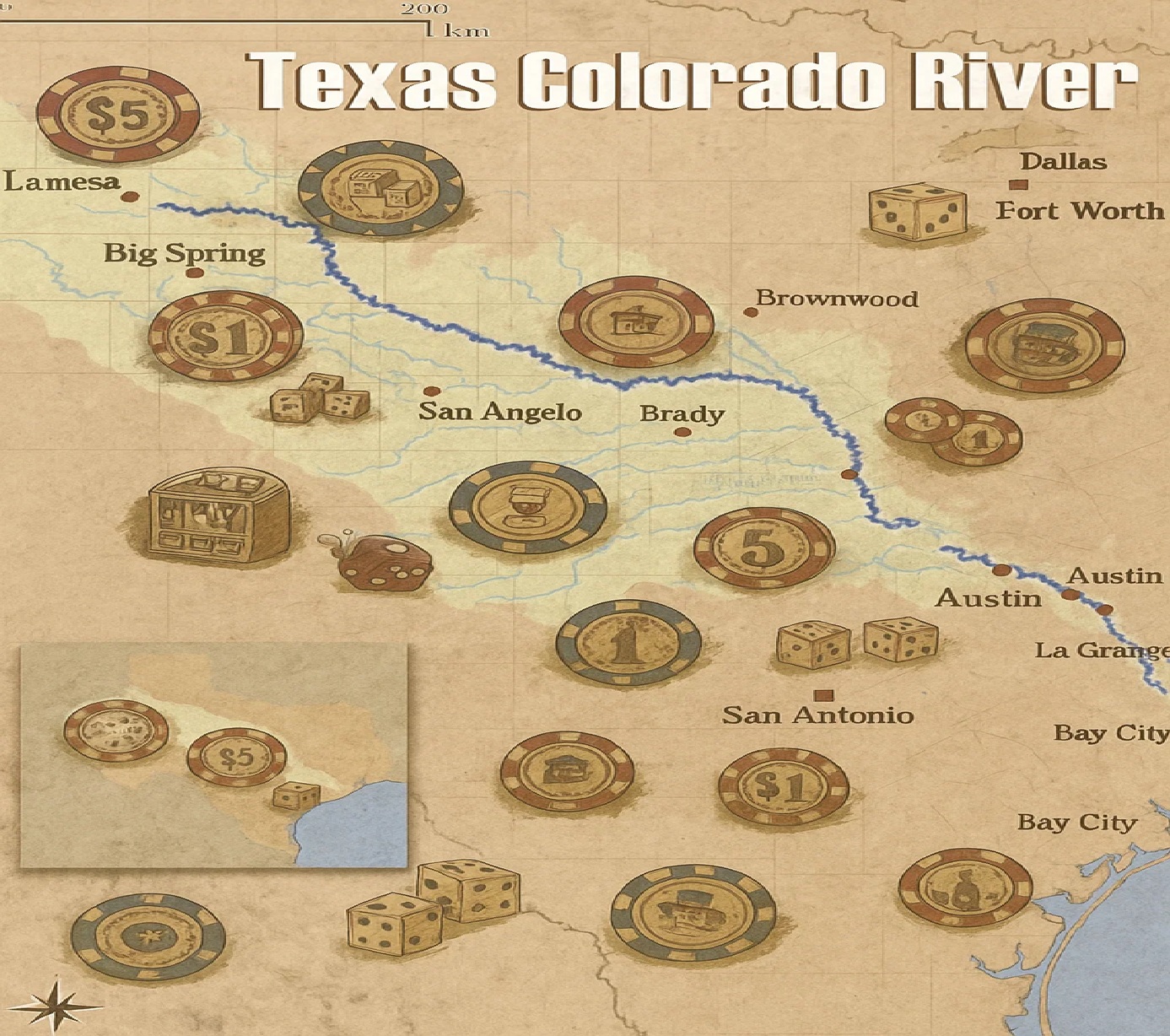 Texas Colorado River Gambling Map